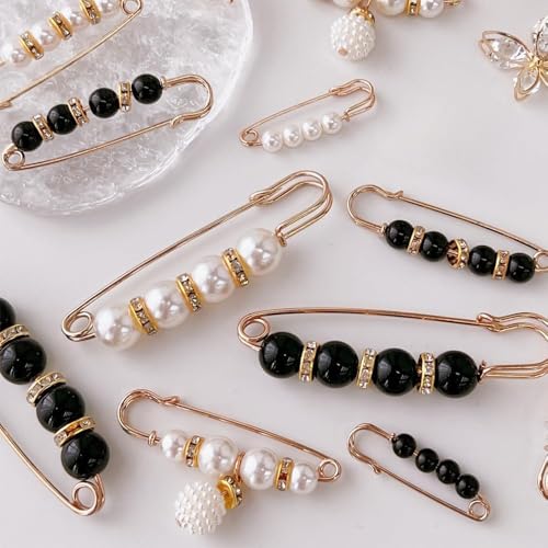 15PCS Pearl Brooch Safety Pins, Pant Waist Tightener Sharp Pins for Sweater Shawl Collar Dress Cardigan Shirt Jeans Clothes Accessories Decoration for Women - style: Fashion