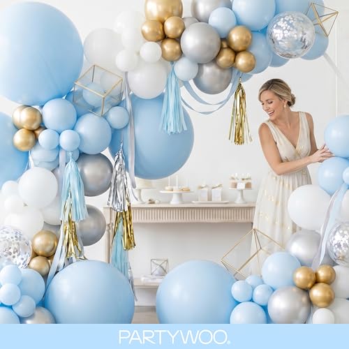 PartyWoo 베이비 블루 풍선 152피스 다양한 사이즈 45.7cm(18인치), 30.5cm(12인치), 25.4cm(10인치), 12.7cm(5인치) 라이트 파스텔 스카이 아쿠아 블루 풍선 아치 키트 화환 졸업 베이비 샤워 성별 공개 부활절 파티 장식 블루-Q13 - color: 블루-q13