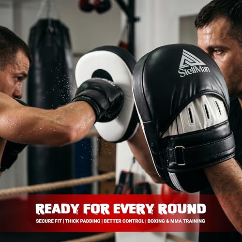 Focus Pads for Boxing & MMA Training | Lightweight Curved Punch Mitts with Shock-Absorbing Foam | Kickboxing, Muay Thai & Sparring Target Pads for Coaches & Fighters - color: Black/White