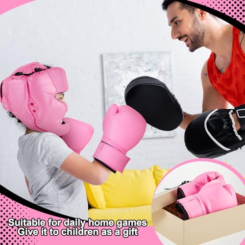 Kanayu 12 Pcs Kids Boxing Equipment Set for Beginners Ages 6-18 Years Including Boxing Helmet and Gloves Hand Wraps Sport Mouthguards Taekwondo Sparring Gear for Kids and Children - color: Black, Pink