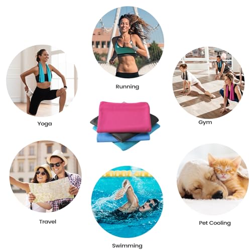 Clothirily 4 Pack Cooling Towels, 40x12 Breathable Gym Towel for Neck Face | 4 Pack Set, Instant Cooling Effect, Breathable Microfiber, For Gym Yoga Camping Running, Quick-Dry&Reusable, Fits Neck&Face - color: Rose Red/Blue/Light Blue/Dark Grey