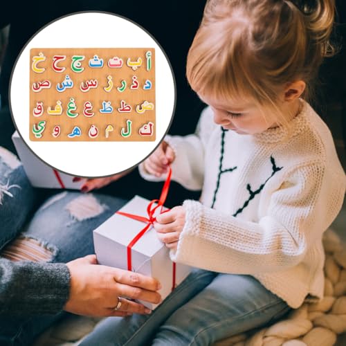 Gatuida Arabic Alphabet Puzzle for Kids Educational Wooden Puzzle Toy with Bright Colors and Hand Grip Blocks Cognitive Learning Plaything for Toddlers Parent-Child Interaction 11.41X8.46X0.59In