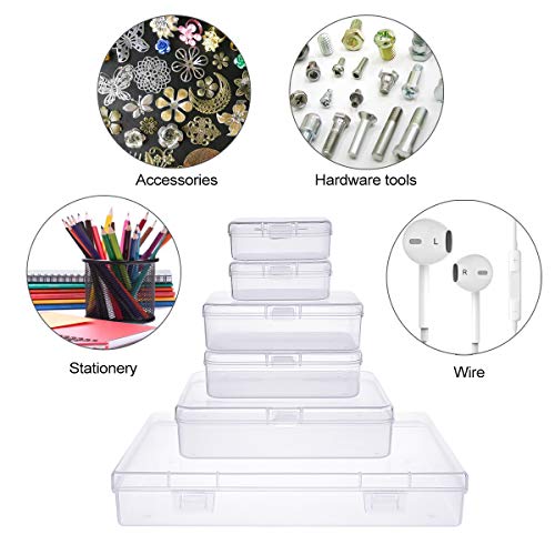 24 Pieces Mixed Sizes Rectangular Empty Mini Clear Plastic Organizer Box | Hinged Lids, For Small Items, Craft Projects - size: 4 Sizes