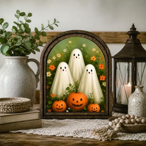 Cute Ghosts Pumpkin Arched Decor, Halloween Sign - color: Cute Ghost Pumpkin Trio