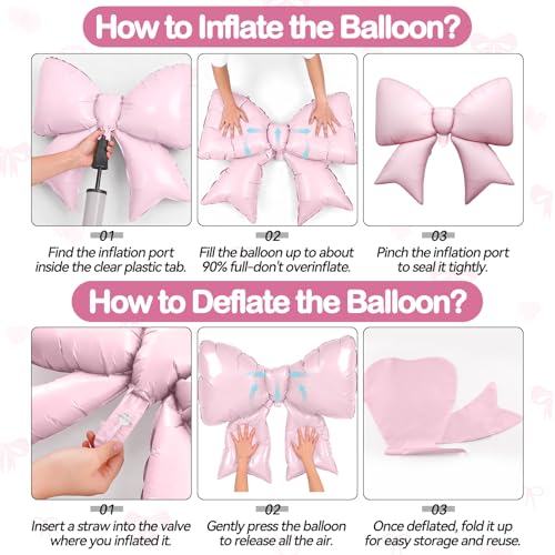 Pink Bow Balloons, 6 Pcs Giant Foil for Girls Birthday Party Decorations - style: Pink Bow