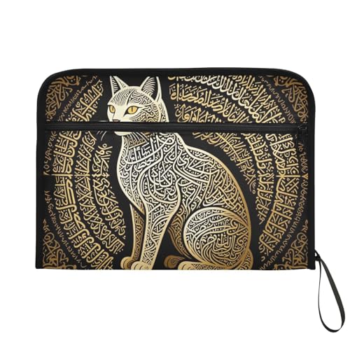 Arabic Calligraphy Cat Islamic Art Folder with Dividers 13 Pockets A4 Letter Size with Zipper Closure for Office Supply Paper File Organizer para guardar documentos
