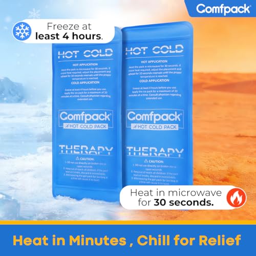 Comfpack Soft Ice Packs for Injuries Reusable, Flexible Double Side Hot and Cold Gel Ice Packs for Injuries, Headaches, Muscle Pain Relief, Long-Lasting Ice Pack for Knee, Shoulder, Ankle, Leg, Neck - size: 9.1×3.8 Inch