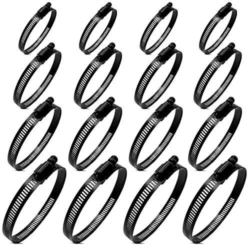BOTTEN 16pcs 4 Sizes Hose Clamp,9/16-4 Inch(14-102mm) Hose Clamps Stainless Steel Adjustable Worm Gear Black Hose Clamp Assortment Kit,radiator hose clamps, fuel line clamps - size: 16Pcs Kit Black