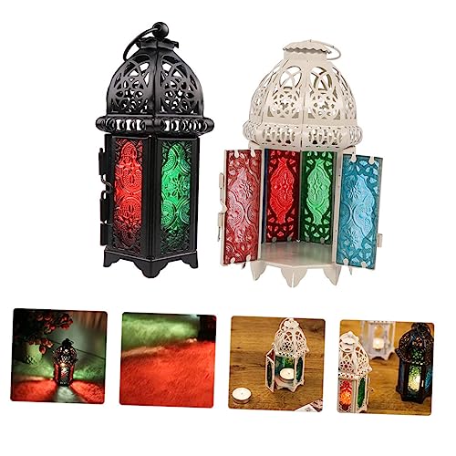 ORFOFE 2pcs Moroccan Style Candle Table Lamp Flickering Tea Lights Decorative Hanging Light for Home Decor