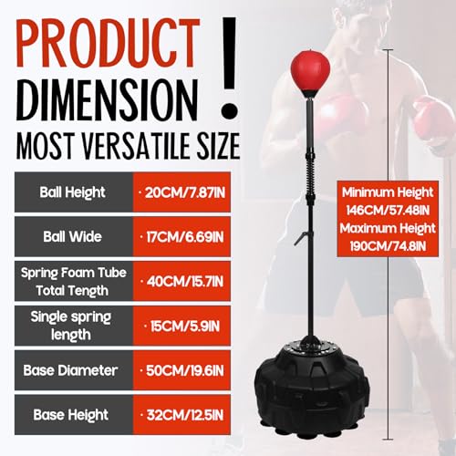 Speed Bar with Stable Base - MMA High Energy Spring - Reflex Bag Free Standing Boxing Bag with Adjustable Height & Durable Stress Relief Ball for Fitness Enthusiasts (red)