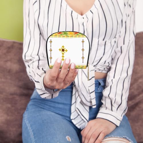 Ethiopian Cross RFID Blocking Semi Circle Card Holder PU Leather Zipper Wallet Pouch Keychain Bag for Women Men, Slim Small Credit Card Case Organizer with 12 Slots - color: Ethiopian Cross1