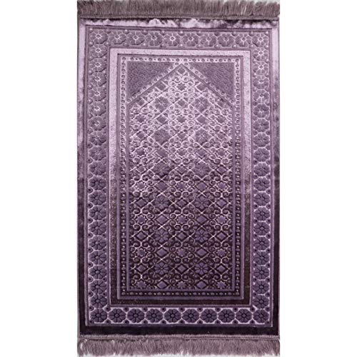 Modefa Velvet Prayer Rug - Soft Plush Turkish Janamaz Sajada Carpet for Men and Women - Plain Solid Prayer Mat Ramadan Eid Gift - with Prayer Beads - Luxury Floral Stamp (Lilac) - color: Lilac