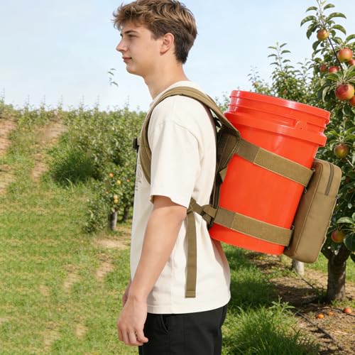 Utility Bucket Backpack 6 Gallon Bucket Backpack Strap for Fishing, Hunting, Apple Picking (only Backpack) - color: Brown