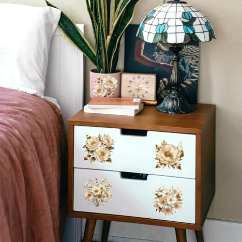 Peacoblue Platinum Golden Flowers Rub On Transfers Sticker for Craft | 18 Sheets UV DTF Transfers, Waterproof Rub On Decals for Wood, Glass, Furniture, Tumblers & Home Decor Crafts - style: Platinum Bouquet with Golden Flowers