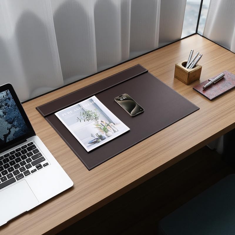 Ultra-Smooth PU Leather Desk Pad & Mat Office Desk Drawing & Writing Board A3/ A4 File Paper Clip Table Protector Mat on Top Large 24''x18'' (Brown) - color: Brown-a006