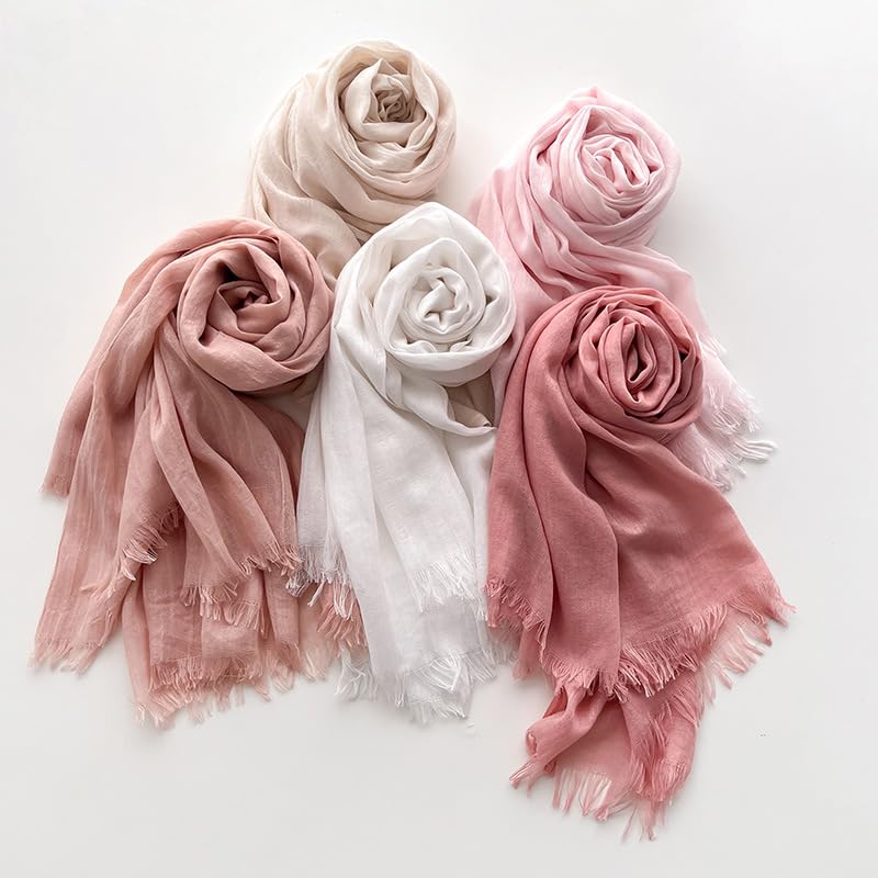 Solid color cotton and linen scarf, wrinkled all season versatile long sunscreen fashionable shawl - color: Khaki
