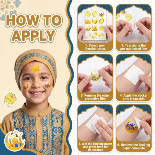 96 PCS Eid Ramadan Mubarak Pre-cut Temporary Tattoos - Eid Themed Party