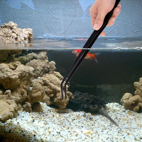OIIKI 15 Inch Curved Kitchen Tweezers, Stainless Steel Polished Tongs, Long Tweezers with Precision Serrated Tips, Black Aquarium Tweezers, Multi-Function Tongs for Garden, Kitchen, Indoor, Outdoor