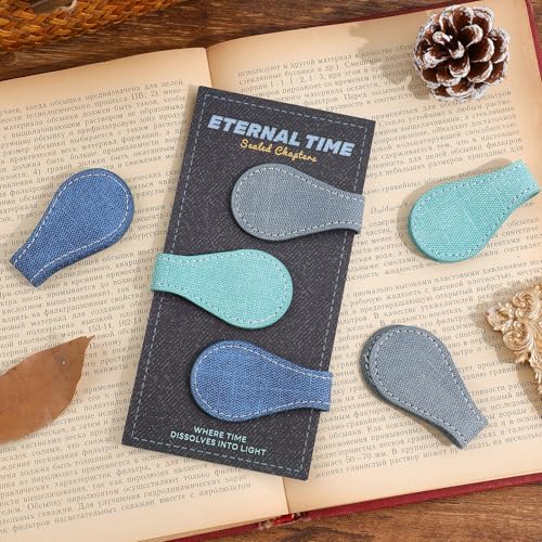 3PCS Vintage Magnetic Leather Bookmark, Leather Magnetic Bookmarks for Women, Magnetic PU Bookmarks Clip Book Accessories, Denim Pattern - style: Denim