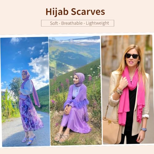 Muslin Hijab Scarf for Women Long Headscarves Solid Head Wraps Soft Pashminas Shawls - color: Lavender Muslim Hijab Scarf