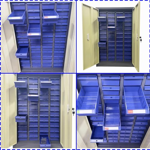 48 Drawer Parts Cabinet with Doors Storage Garage Organizer Steel ABS Material for Parts Storage Drawer Size 8.4 * 4.5 * 2.6 Inch