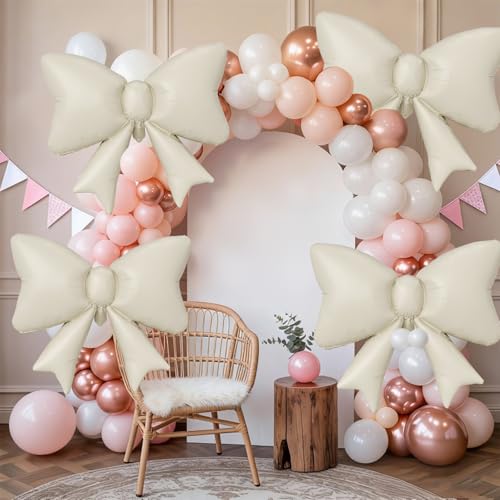 Cream Bow Balloons, 6 Pcs Matte Foil for Girls Wedding Engagement Party - style: Matt Bow Cream