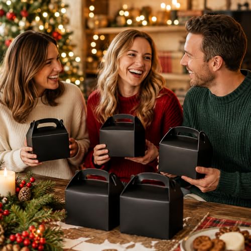 The Dreidel Company Black Gable Treat Boxes, 25-Count Party Favors, 6.25" Inch Wide x 3.5" Inch Thick x 3.5" Inch Tall Box, 25-Pack - color: Black