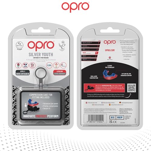 Opro Silver Self-Fit Mouthguard - color: Red/Dark Blue, size: Youth (Under 10)