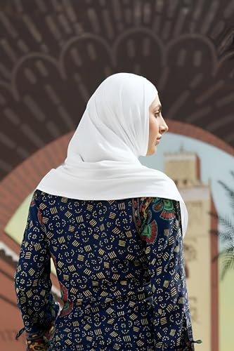 SARJANA Women's Solid Color Cotton Hijab with Under Scarf Cap Ready to Wear Stretch Scarves Long Scarfs FREE SIZE - color: White