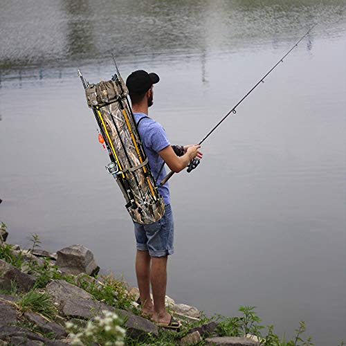 Fisherman's Gift Fishing Rod Carrier - Reel Organizer and Tackle Bag in Gift Box - Holds Five Poles and Tackle for Fishermen, Dads, Boys (Camo)
