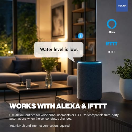 YoLink LoRa Water Level Monitoring Sensor Starter Kit: 1 YoLink Hub & Wireless Battery-Powered Float Switch Alarm, Sump Pump Alarm, AC Condensate Overflow, Tank Level, Toilet Leak Sensor, 105dB Siren