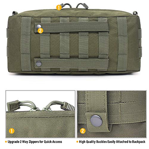 WYNEX Large Molle Pouch, Tactical Molle Bag Vertical Admin Pouch, Modular Utility Pouch Increment Side Pouch for Tactical Backpack Molle Rucksack Attachment, with Shoulder Strap For Use as Sling Bag - color: Army Green (upgraded) - 2 Packs