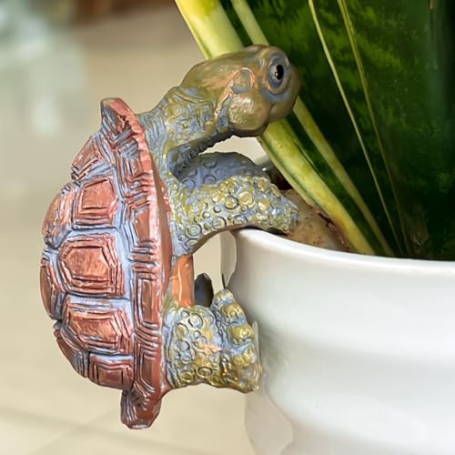 Mini Turtle Pot Hugger 3''x2'', Resin Flower Pot Decorations, Hanging Plant Tortoise Hanger Figurines, Potted Bonsai Planter, Home and Outdoor Statue and Decor for Garden, Aquariums, Patio Lawn