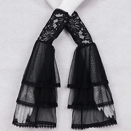 L'VOW Women's 1 Pair Gothic Black Lace Sleeves Witch Gloves Victorian Lace Arm Sleeve Vampire Accessory - color: A Black