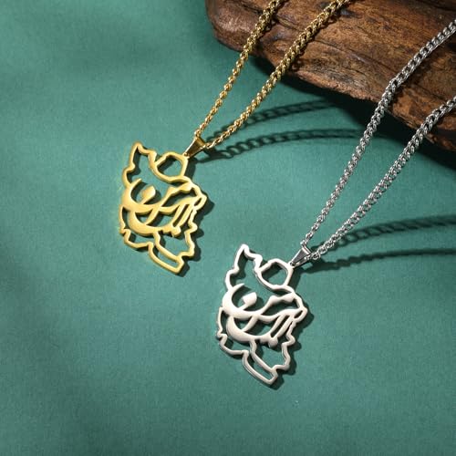 LIKGREAT Iran Map Necklace with Persian Calligraphy Stainless Steel Iranian Cultural Farsi Script Pendant Necklace Patriotic Peace Jewelry - color: 1-sliver