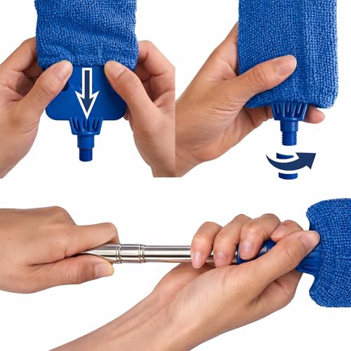 Retractable Gap Dust Cleaner with Extension Pole & 3 Microfiber Cloths | Cleaning Tools with 3 Microfiber Dusting Cloths | Long Handle Duster 30-100'' | Under Refrigerator Furniture Appliance Blue - color: Blue