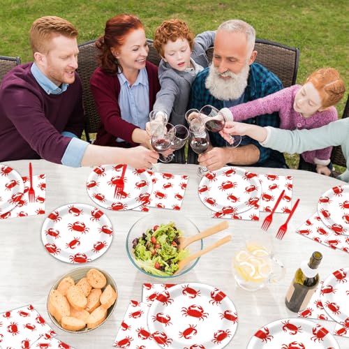 Qyeahkj 100 Pcs Crab Party Decoration Set - Paper Plate Napkin Fork Set for Summer Crab Dinnerware Tableware Supplies - Serves 25 - style: Crab