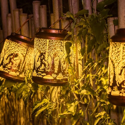 YISITEONE Bigfoot Outdoor Solar Lanterns, Garden Waterproof Metal Hanging Decor Lights for Patio Yard Pathway Lawn Front Porch, Big Foot Sasquatch Birthday Gardening Gifts for Men Women Mom Grandma - style: Bigfoot