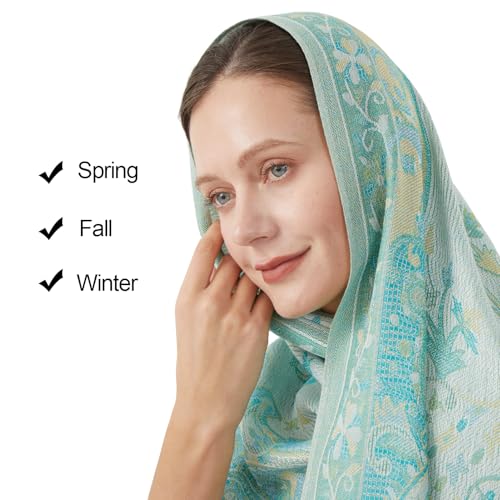 Paisley Pashmina Rave Shawl Scarf-Women's Reversible Ethnic Jacquard Pashmina Wraps for Travel - color: A#. Mint Green