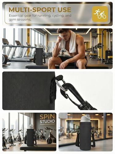 Neoprene Water Bottle Carrier Bag with Adjustable Shoulder Strap,Insulated Water Bottle Cover for Stainless Steel/Glass/Plastic Bottles - color: Charcoal Black, size: 500ml
