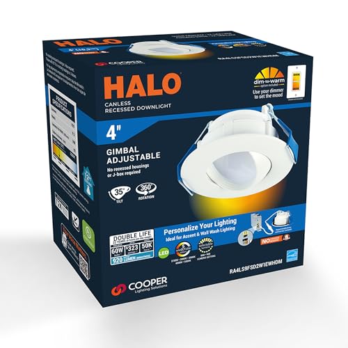 HALO RA 4 in Canless LED Recessed Downlight with Adjustable Gimbal, Selectable Lumens and Selectable Color Temperatures, Dim-to-Warm Technology, Damp Location Rated - RA4LS9FSD2W1EWHDM - size: 4 in