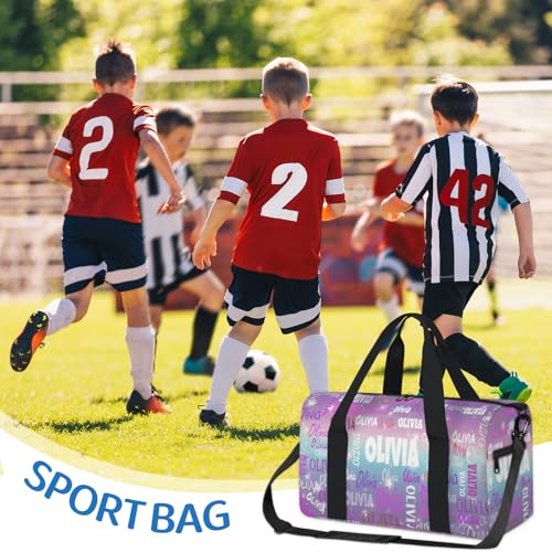 Custom Dance Bag with Name for Travel, Purple Blue Galaxy Background | Personalized Large Sports Duffle Bag Gym Cheer Bag - color: Purple Blue