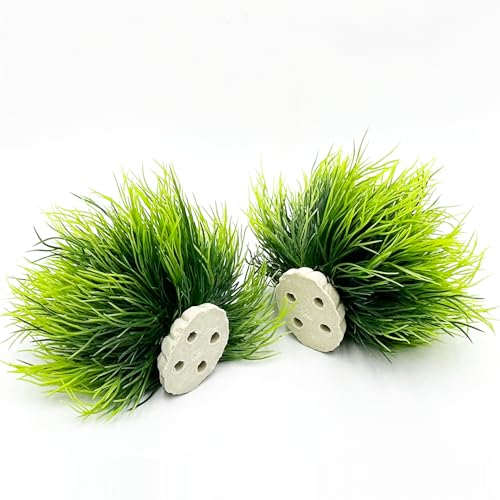 Aquarium Plants Fish Tank Decorations 2pcs Small Size/3.5inch Ornament Plastic Artificial Plant Goldfish Waterscape Fish Hides Mini Grass Set (2pcs/Green)