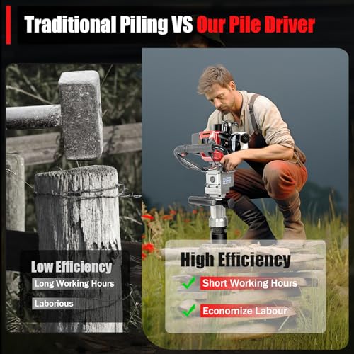 Gas Powered T-Post Driver, 900W 32.7CC T Post Pounder Driver Heavy Duty Gasoline, 2-Stroke Fence Farm Push Pile Gasoline Engine Kit for Fence Post Construction Site - size: 32.7CC