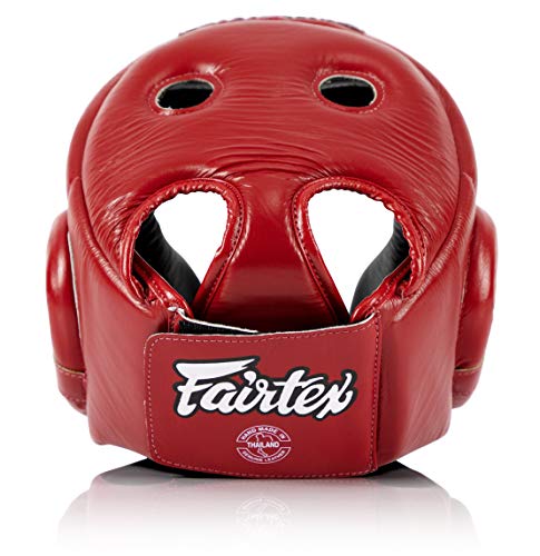 Fairtex HG6 Full Head Guard, Muay Thai Sparring Helmet Protective Headgear - color: Red, size: Medium