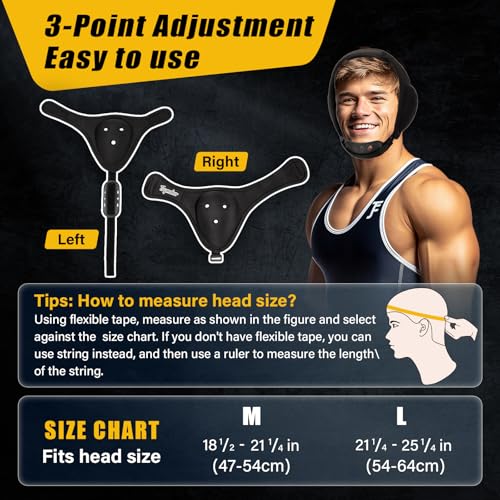 Trymaker Wrestling Headgear, Head Gear with Chin Cup, Sorf Ear Guard for Men, MMA, Jiu-Jitsu (for Users Aged 12+) - size: L (21 1/4" - 25 1/4"), style: Black