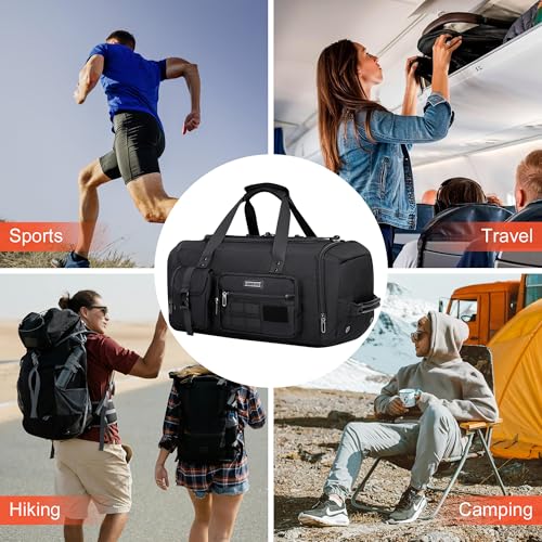 WITZMAN Travel Duffel Bags for Men Large Carry On Weekender Overnight Bag 3 in 1 Backpack with Shoe Compartment (B693 Black) - color: Black