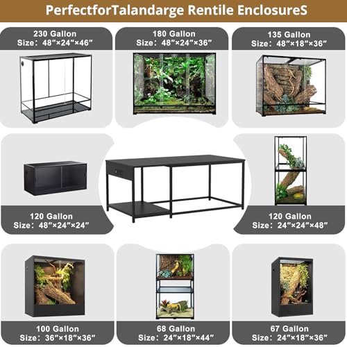 120 Gallon Reptile Tank Stand – 48"x24" Terrarium Stand for Stacked 4x2x2 PVC Tanks, Chameleon Cage, Ball Python Tank, Lizard Tank & Tall Reptile Enclosure with Power Outlets (Only Stand) - color: Black