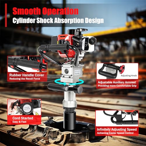 Powered T Post Driver Fence Post Driver,32.6CC 2-Stroke Portable Farm Piling Driver Single Cylinder Gasoline Push Tool Machine for Fence Posts Stakes Pipe
