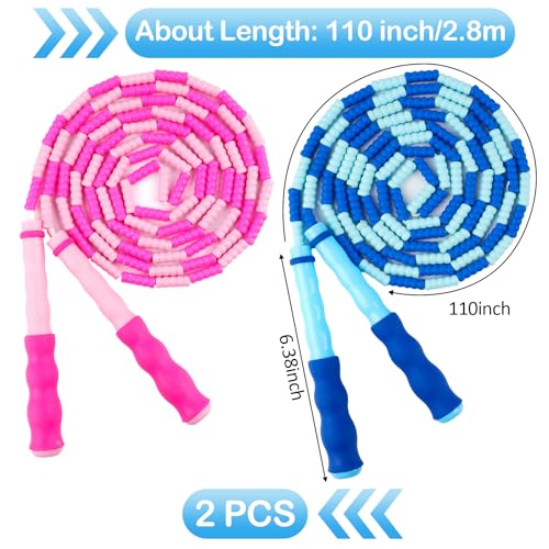 Jump Rope for Kids, Adjustable Jump Ropes for 4 5 6 7 8 10 12, Tangle Free Jumping Rope Age 8-12, Segmented Soft Beaded Skipping Rope for Women Fitness - color: Blue and Pink